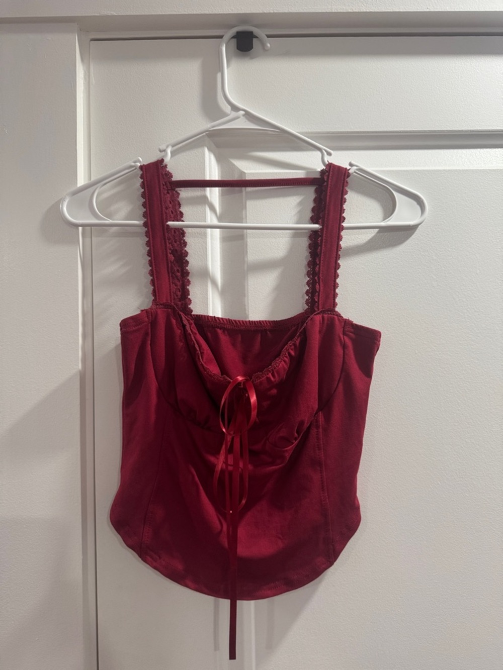 Elegant Red Lace-Trim Bustier Camisole